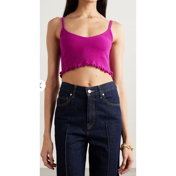 ULLA JOHNSON Elia cropped ruffled 100% cashmere tank NWT Size Small - Picture 3 of 9